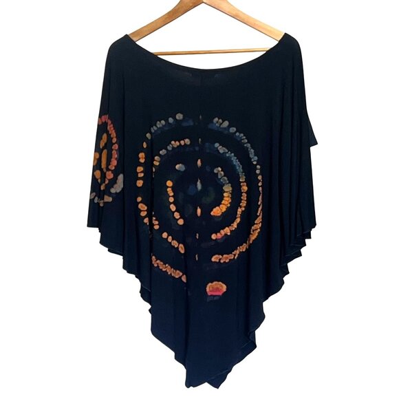 Kokomo Unlimited Tie-Dye Black Poncho Top With Multicolor Spiral Design One Size - Picture 2 of 12